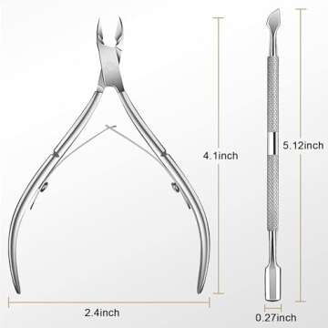 Cuticle Trimmer with Cuticle Pusher - Easkep Cuticle Remover Cuticle Nipper Professional Stainless Steel Cuticle Cutter Clipper Pedicure Manicure Tools for Fingernails and Toenails (D501-Silver)