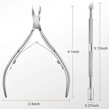 Cuticle Trimmer with Cuticle Pusher - Easkep Cuticle Remover Cuticle Nipper Professional Stainless Steel Cuticle Cutter Clipper Pedicure Manicure Tools for Fingernails and Toenails (D501-Silver)