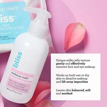 Bliss Makeup Melt Jelly Cleanser - Super-Gentle and Hydrating Formula, Lavender & Rose Extract, 6.4 ...