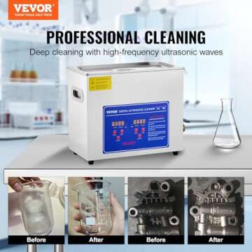 VEVOR Commercial Ultrasonic Cleaner 6L Professional Ultrasonic Cleaner 40kHz with Digital Timer&Heater 110V Excellent Cleaning Machine for Watch Instruments Industrial Parts Excellent Cleaner Solution