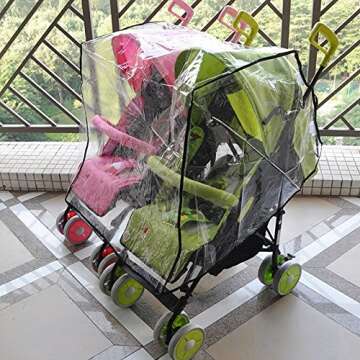 Aligle Twin Stroller Raincoat Universal Size Side by Side Stroller Weather Shield, Baby Rain Cover/W...
