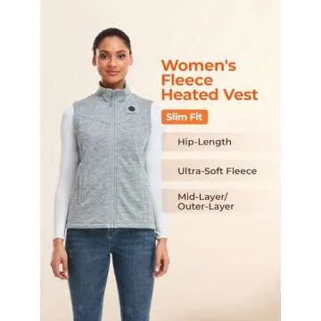 ORORO Women's Heated Fleece Vest with Battery, Lightweight Heating Vest Fleece (Charger Not Included) (Grey,M)