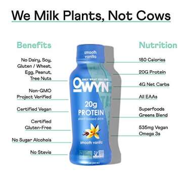 OWYN 100% Vegan Plant-Based Protein Shakes | Vanilla, 12 Fl Oz (Pack of 4) | Dairy-Free, Gluten-Free, Soy-Free, Tree Nut-Free, Egg-Free, Allergy-Free, Vegetarian