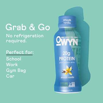 OWYN 100% Vegan Plant-Based Protein Shakes | Vanilla, 12 Fl Oz (Pack of 4) | Dairy-Free, Gluten-Free, Soy-Free, Tree Nut-Free, Egg-Free, Allergy-Free, Vegetarian