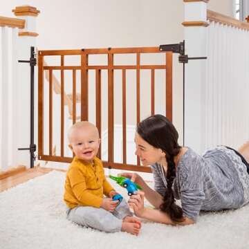 Summer Infant Wood Banister & Stair Safety Pet and Baby Gate, 32"-48" Wide, 33" Tall, Install Banist...