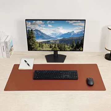 Desk Pad Blotter,Wolaile 36x17 in Large PU Leather Mouse Pad,Waterproof Non-Slip Writing Desktop Protector Mat,Office Desk Accessory,Brown
