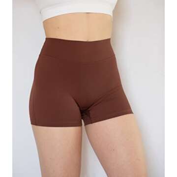 TomTiger Workout Shorts for Women High Waist Gym Fitness Running Yoga Bike Active Exercise Women's Short Tummy Control 3" (M, Coffee)