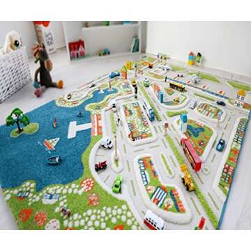 IVI Mini City Thick 3D Kids Play Mat Rug, 71" L x 53" W, Non-Toxic, Stain Resistant, Educational Montessori Activity Toys for Kids