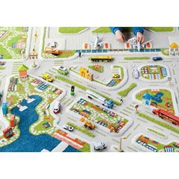 IVI Mini City Thick 3D Kids Play Mat Rug, 71" L x 53" W, Non-Toxic, Stain Resistant, Educational Montessori Activity Toys for Kids