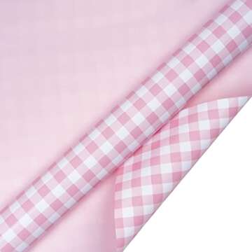 WRAPAHOLIC Reversible Wrapping Paper - Mini Roll - 17 Inch X 33 Feet - Pink and White Plaid Design for Birthday, Holiday, Wedding, Baby Shower