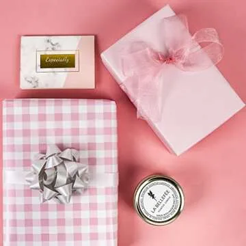 WRAPAHOLIC Reversible Wrapping Paper - Mini Roll - 17 Inch X 33 Feet - Pink and White Plaid Design for Birthday, Holiday, Wedding, Baby Shower