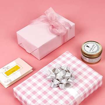 WRAPAHOLIC Reversible Wrapping Paper - Mini Roll - 17 Inch X 33 Feet - Pink and White Plaid Design for Birthday, Holiday, Wedding, Baby Shower