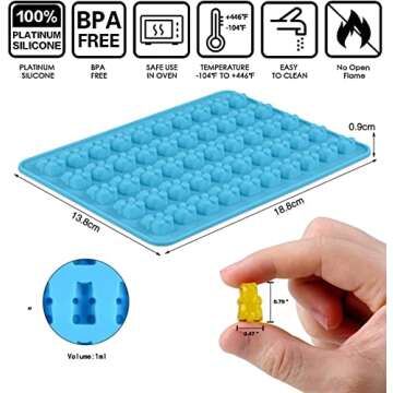 JEWOSTER Gummy Bear Silicone Molds 4 PCS,Non-stick Chocolate Candy Molds with 2 Droppers Food Grade
