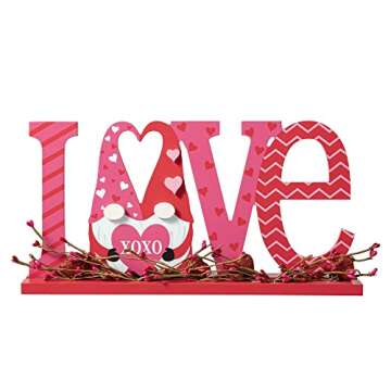 Glitzhome Valentines Day Decorations Farmhouse Valentine LOVE Wood Signs Table Decor Valentine Gnome Heart XOXO Love Blocks Romantic Valentine Day Indoor Wooden Signs Love for Home Decor 14" x 7"