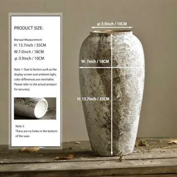 Denique Rustic Ceramic Flower Vase, Vintage Tall Floor Vase Farmhouse Decor, Large Vases for Living Room Entryway Table Centerpiece Decor, Terracotta Vases Pottery Clay Vase(C-35cm)