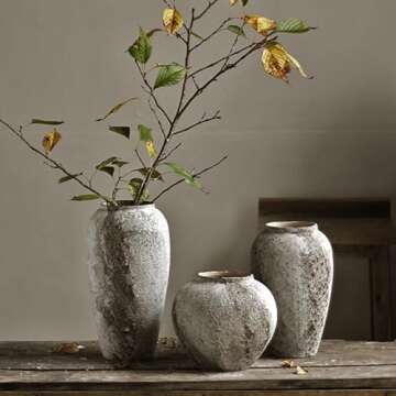 Denique Rustic Ceramic Flower Vase, Vintage Tall Floor Vase Farmhouse Decor, Large Vases for Living Room Entryway Table Centerpiece Decor, Terracotta Vases Pottery Clay Vase(C-35cm)