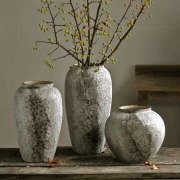 Denique Rustic Ceramic Flower Vase, Vintage Tall Floor Vase Farmhouse Decor, Large Vases for Living Room Entryway Table Centerpiece Decor, Terracotta Vases Pottery Clay Vase(C-35cm)