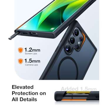 TORRAS Magnetic Shockproof for Samsung Galaxy S24 Ultra Case, [18N Mighty Magnetic] [12FT Military Grade Drop Tested] [Compatible with MagSafe] Protective Slim Case for Samsung S24 Ultra Case, Black