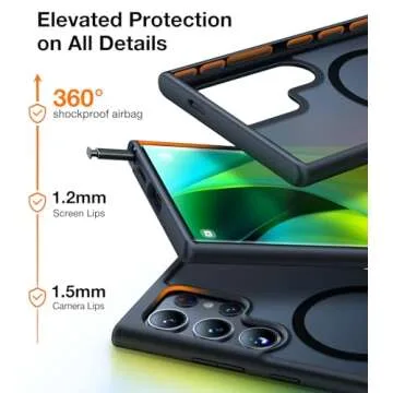 TORRAS Magnetic Shockproof for Samsung Galaxy S24 Ultra Case, [18N Mighty Magnetic] [12FT Military Grade Drop Tested] [Compatible with MagSafe] Protective Slim Case for Samsung S24 Ultra Case, Black