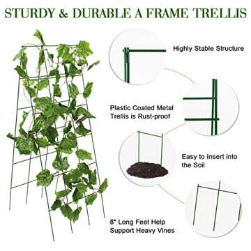 Kyrieval 48" Hx 18" L Cucumber Trellis for Garden A Frame Plant Support for Raised Bed, Outdoor Indoor Plant Garden Trellis for Climbing Plants (1 Pack)