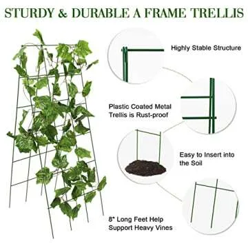 Kyrieval 48" Hx 18" L Cucumber Trellis for Garden A Frame Plant Support for Raised Bed, Outdoor Indoor Plant Garden Trellis for Climbing Plants (1 Pack)