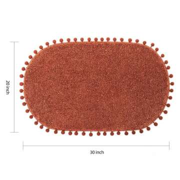 YIRDDEO Terracotta Pom Bath Rug for Bathroom Non Slip, Cute Boho Pom Oval Absorbent Shower Mat, Plus...