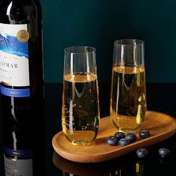 FOCUSLINE 24 Pack 9 Oz Clear Plastic Champagne Flutes, Stemless Plastic Champagne Glasses Clear, Hea...