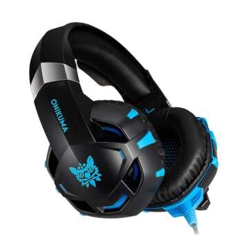 Cdycam Gaming Headset for PS4, PC, Xbox One - 7.1 Surround Sound, Noise-Cancellation, LED Blue Light