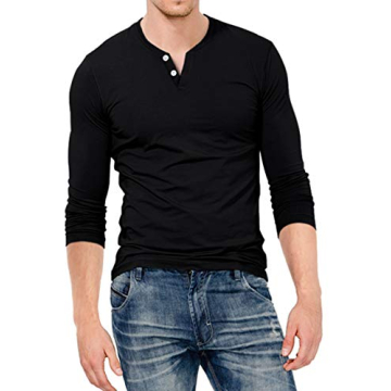 KUYIGO Mens Henley Shirts Slim Fit Short Long Sleeve Beefy Fashion Casual Cotton Tops Tee