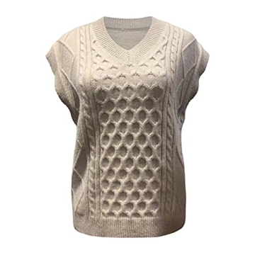 Padaleks Women's V Neck Knit Vintage Sweater Vest - Khaki