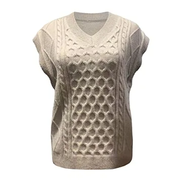 Padaleks Women's V Neck Knit Vintage Sweater Vest - Khaki