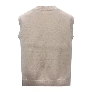 Padaleks Women's V Neck Knit Vintage Sweater Vest - Khaki