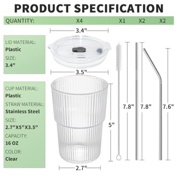 Stylish RÉΑLWÁY 16 OZ Iced Coffee Cups - Set of 4