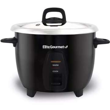 Elite Gourmet ERC2010B Electric Rice Cooker with Stainless Steel Inner Pot Makes Soups, Stews, Porridge's, Grains and Cereals, 10 cups cooked (5 Cups uncooked), Black