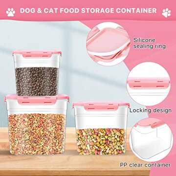 Elesunory 3 Pieces Animal Food Storage Containers, Plastic Dog Food Storage Container with Spoon, 4 Seal Buckles Pet Food Storage Containers for Dog Cat Treats(3.8 L+ 2.3L +1.2L)