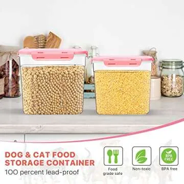 Elesunory 3 Pieces Animal Food Storage Containers, Plastic Dog Food Storage Container with Spoon, 4 Seal Buckles Pet Food Storage Containers for Dog Cat Treats(3.8 L+ 2.3L +1.2L)