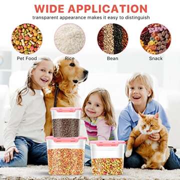Elesunory 3 Pieces Animal Food Storage Containers, Plastic Dog Food Storage Container with Spoon, 4 Seal Buckles Pet Food Storage Containers for Dog Cat Treats(3.8 L+ 2.3L +1.2L)
