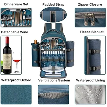 Hap Tim Picnic Backpack for 4 with Blanket & Cooler