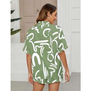 LTSCNRM Women's 2 Piece Outfit Sets Summer Beach Casual Printed Shirts and Shorts Lounge Sets(BrightGreen-S)