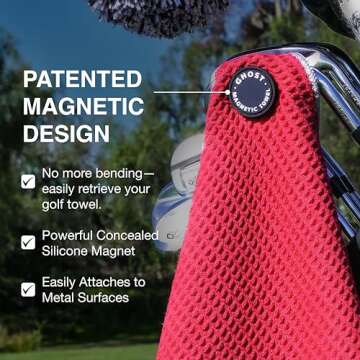 Ghost Golf Magnetic Towel (Greenside) - Premium Ultra-Absorbent Microfiber Golf Towel with Magnet for Golf Carts or Clubs - 18" x 18" Golfing Gear - Waffle Weave Pattern (Black)