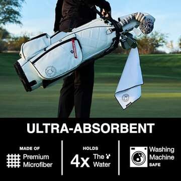 Ghost Golf Magnetic Towel (Greenside) - Premium Ultra-Absorbent Microfiber Golf Towel with Magnet for Golf Carts or Clubs - 18" x 18" Golfing Gear - Waffle Weave Pattern (Black)