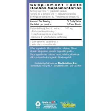 Bio Nutrition California Poppy Herbal Supplement 60 Vegetarian Capsules | Natural Relaxation & Stress Relief | Supports Calm Sleep & Mood