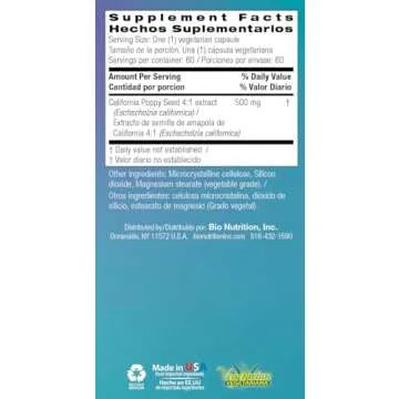 Bio Nutrition California Poppy Herbal Supplement 60 Vegetarian Capsules | Natural Relaxation & Stress Relief | Supports Calm Sleep & Mood