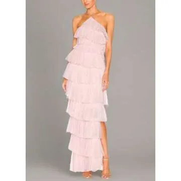 Women Sexy Ruffles Strapless Dress Floral Tassels Cut