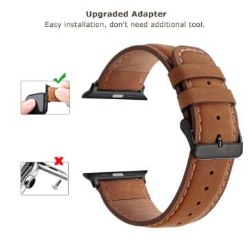 Tasikar Bands Compatible with Apple Watch Band 42mm (Series 10) 41mm 40mm 38mm Men Genuine Leather Replacement Bands Compatible with Apple Watch SE Series 10 9 8 7 6 5 4 3 2 1, Brown