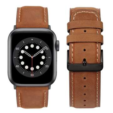 Tasikar Bands Compatible with Apple Watch Band 42mm (Series 10) 41mm 40mm 38mm Men Genuine Leather Replacement Bands Compatible with Apple Watch SE Series 10 9 8 7 6 5 4 3 2 1, Brown