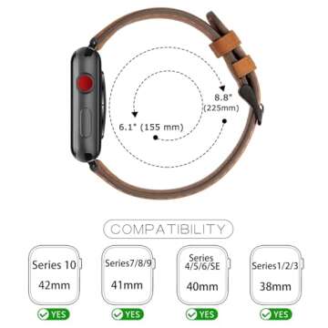 Tasikar Bands Compatible with Apple Watch Band 42mm (Series 10) 41mm 40mm 38mm Men Genuine Leather Replacement Bands Compatible with Apple Watch SE Series 10 9 8 7 6 5 4 3 2 1, Brown