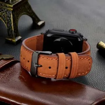 Tasikar Bands Compatible with Apple Watch Band 42mm (Series 10) 41mm 40mm 38mm Men Genuine Leather Replacement Bands Compatible with Apple Watch SE Series 10 9 8 7 6 5 4 3 2 1, Brown