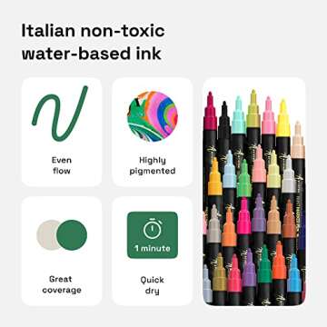 ARTISTRO 30 Colors Acrylic Paint Pens, Art Set Acrylic Paint Markers, Fabric Markers for Textile, Canvas, Rock, Glass, Wood, Paper, DIY, Paint Markers for Kids and Adults, Fine