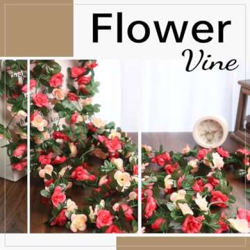 Miracliy 5 Pack 41 FT Fake Rose Vine Flowers Plants Artificial Flower Hanging Rose Ivy Home Hotel Office Wedding Party Garden Craft Art Déco